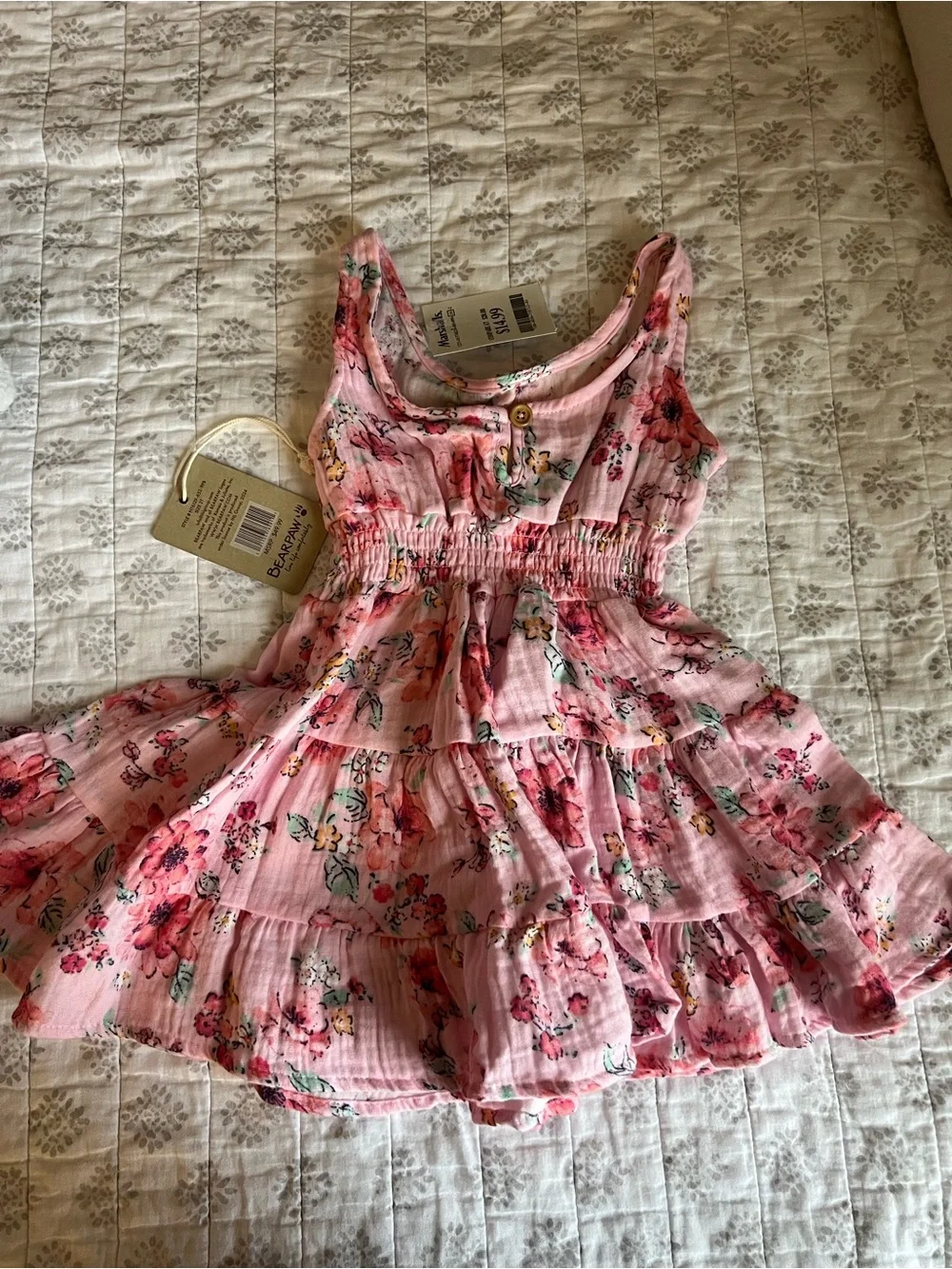 Girls Pink Floral Tiered Sundress